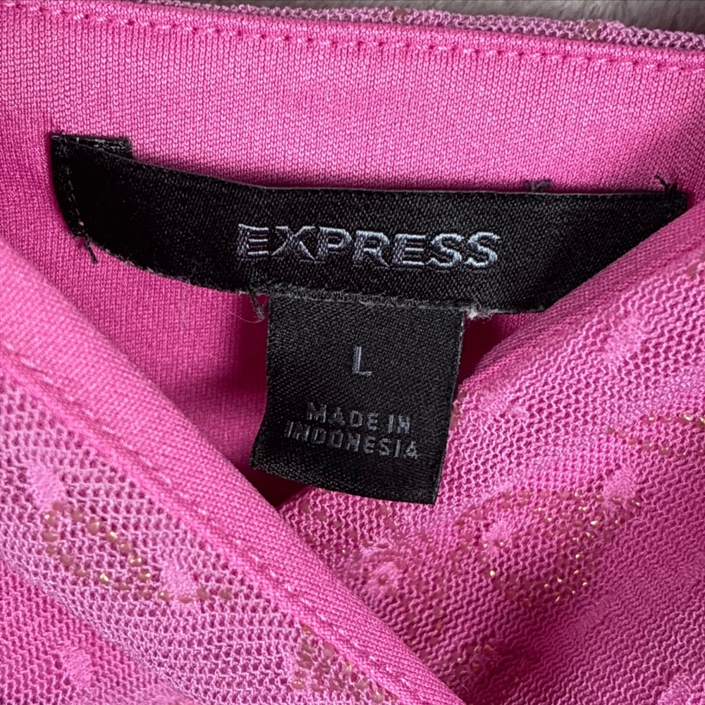 Express Pink Floral Mesh Ruched V-Neck Camisole Tank Top Large - Picture 3 of 4
